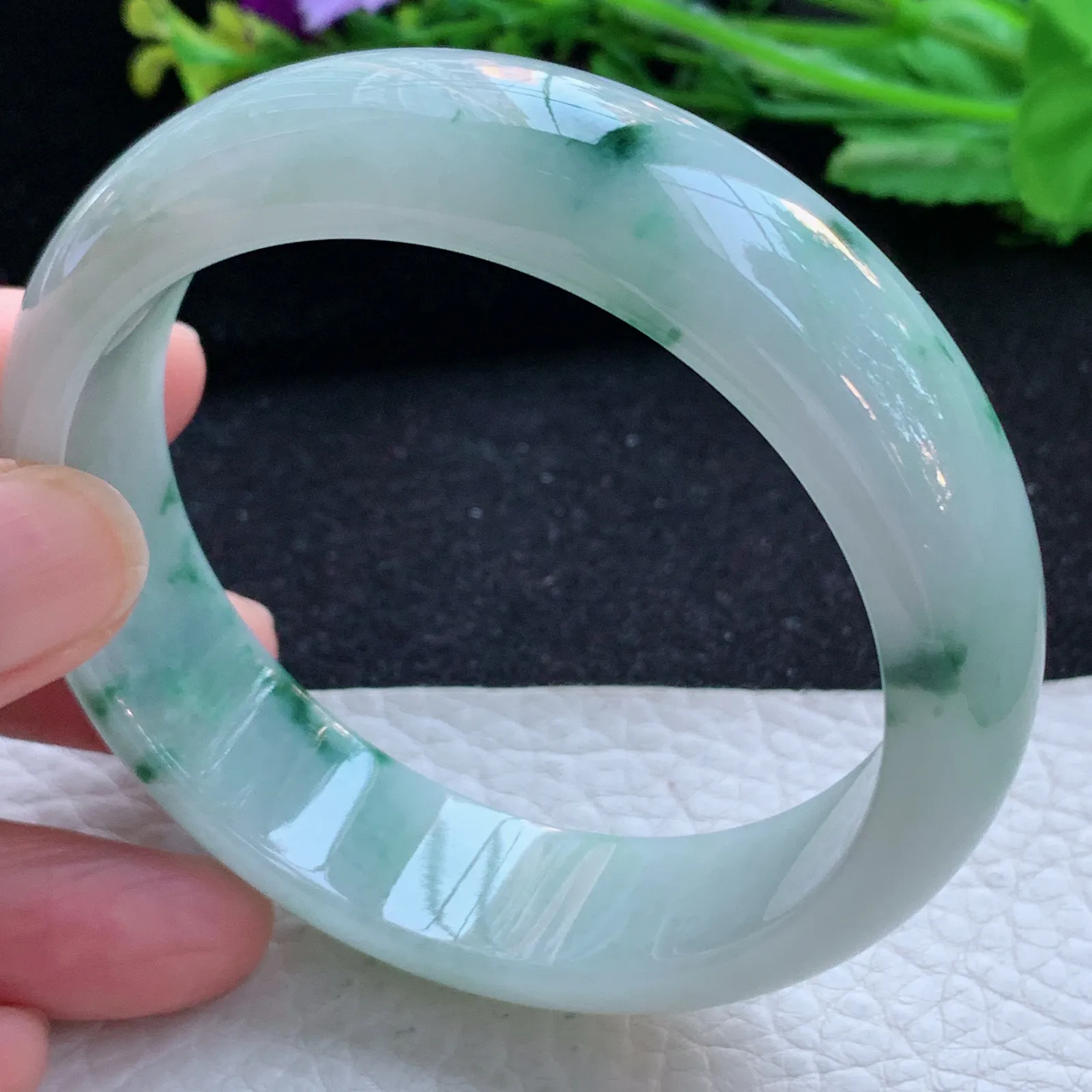 fy自然光59*16.7*8.2轮胎镯 缅甸翡翠a货玉手镯飘花厚装大气宽边玉手环