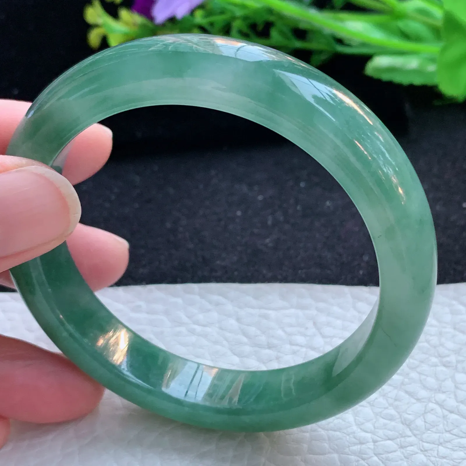 js自然光57.8*12.2*8.2平安镯 缅甸翡翠a货玉手镯冰油宽边玉手环