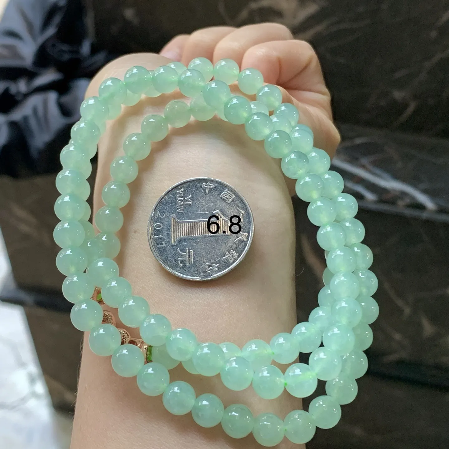 冰种晴绿珠链^_^冰透 清新 颜色均匀