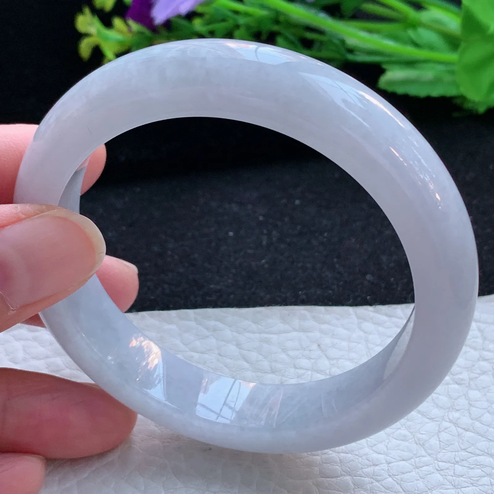 hy自然光58*12.5*8.6平安镯 缅甸翡翠a货玉手镯淡紫底宽边玉手环