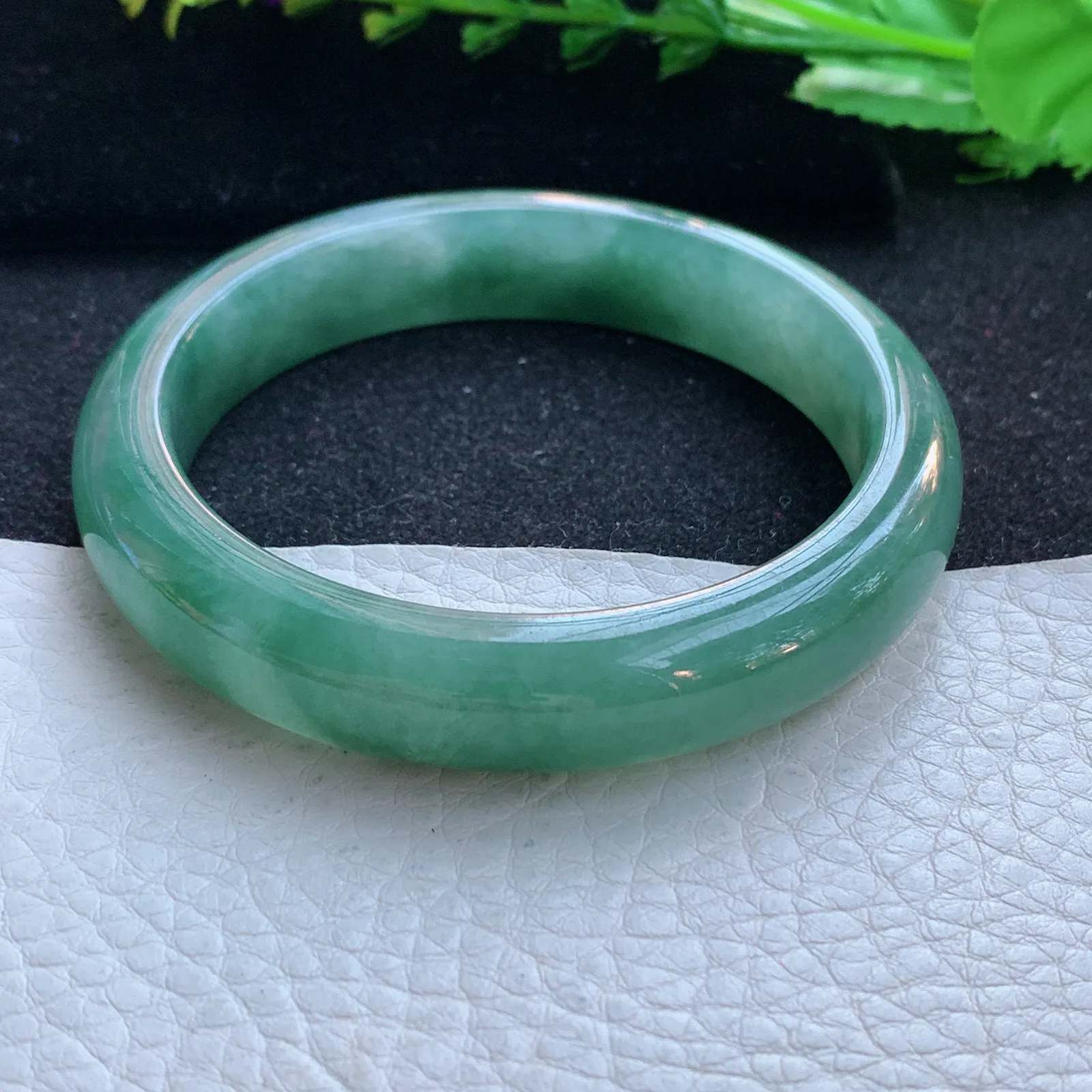 js自然光57.8*12.2*8.2平安镯 缅甸翡翠a货玉手镯冰油宽边玉手环