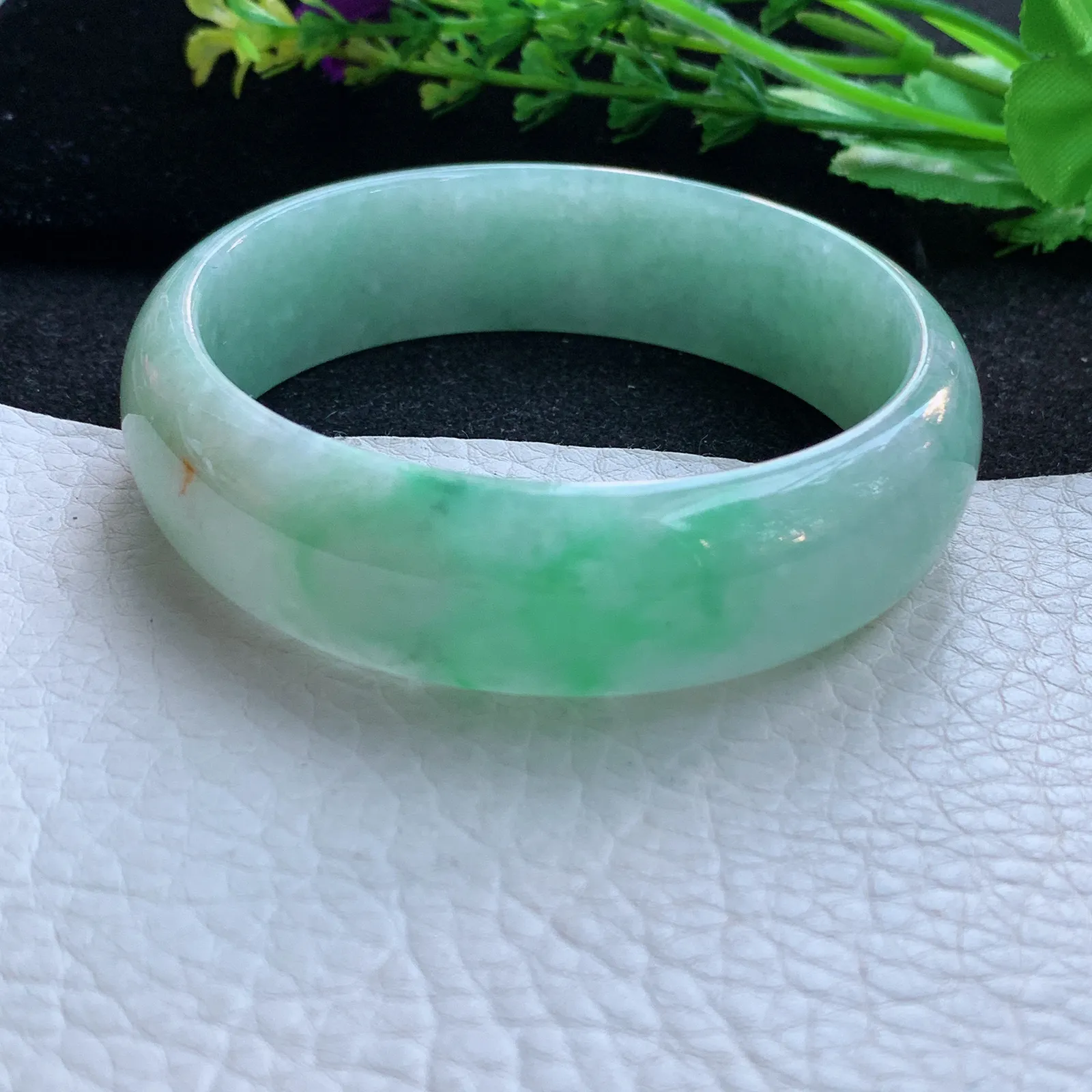hh大圈口59.5**17.6*7.2轮胎镯 缅甸翡翠a货玉手镯飘绿大气宽边玉手环