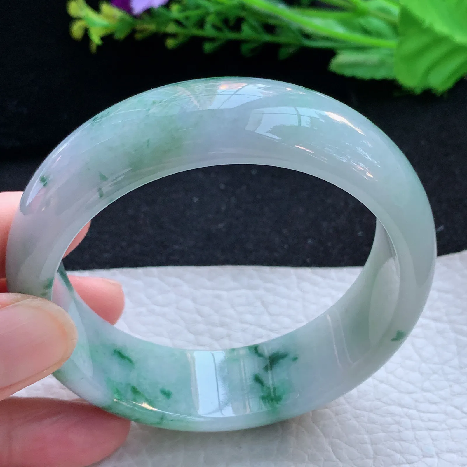 fy大圈口59.5*19.4*8.2稀有轮胎镯 缅甸翡翠a货玉手镯飘花宽边玉手环