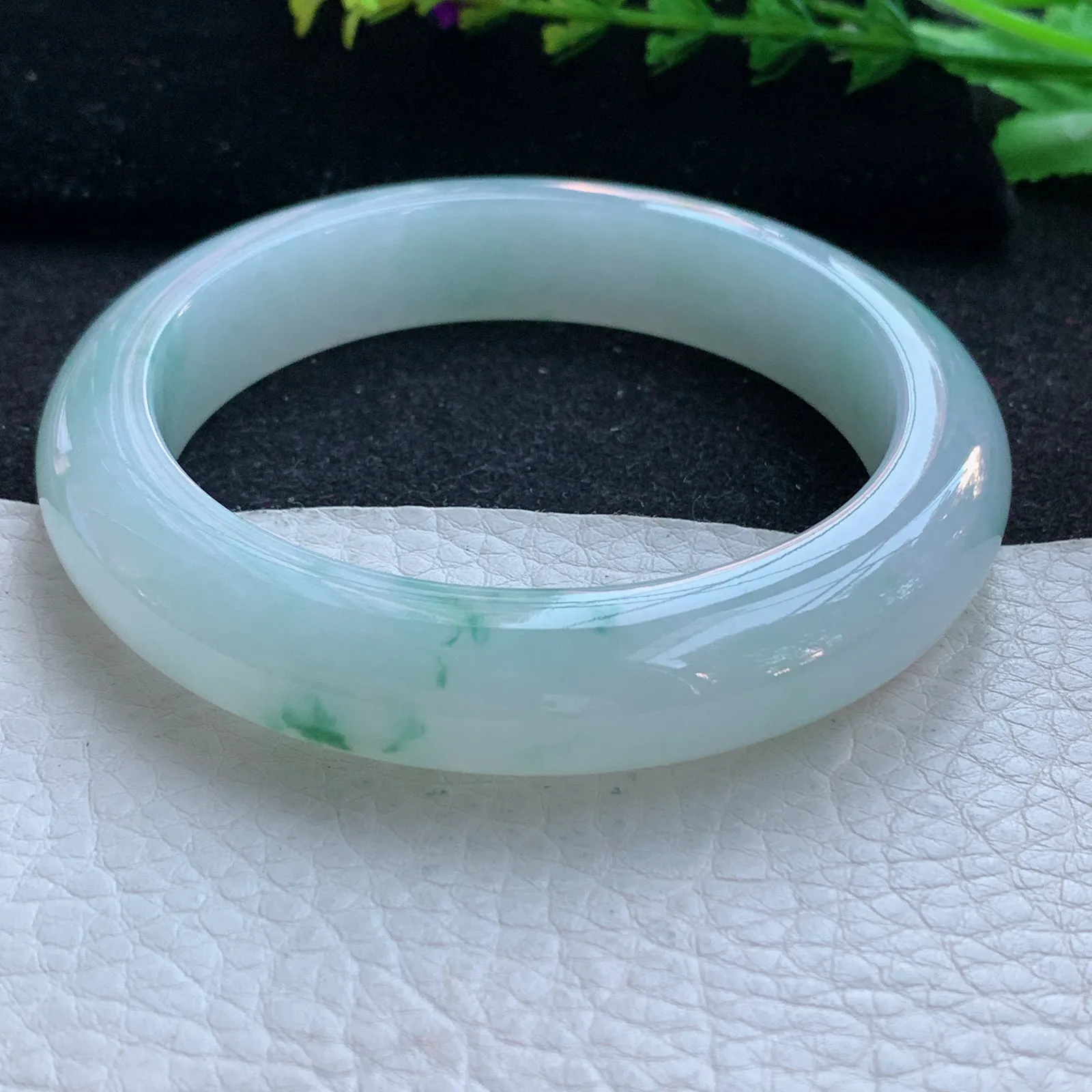 xd大圈口60*13*10平安镯 缅甸翡翠a货玉手镯冰飘花宽边玉手环