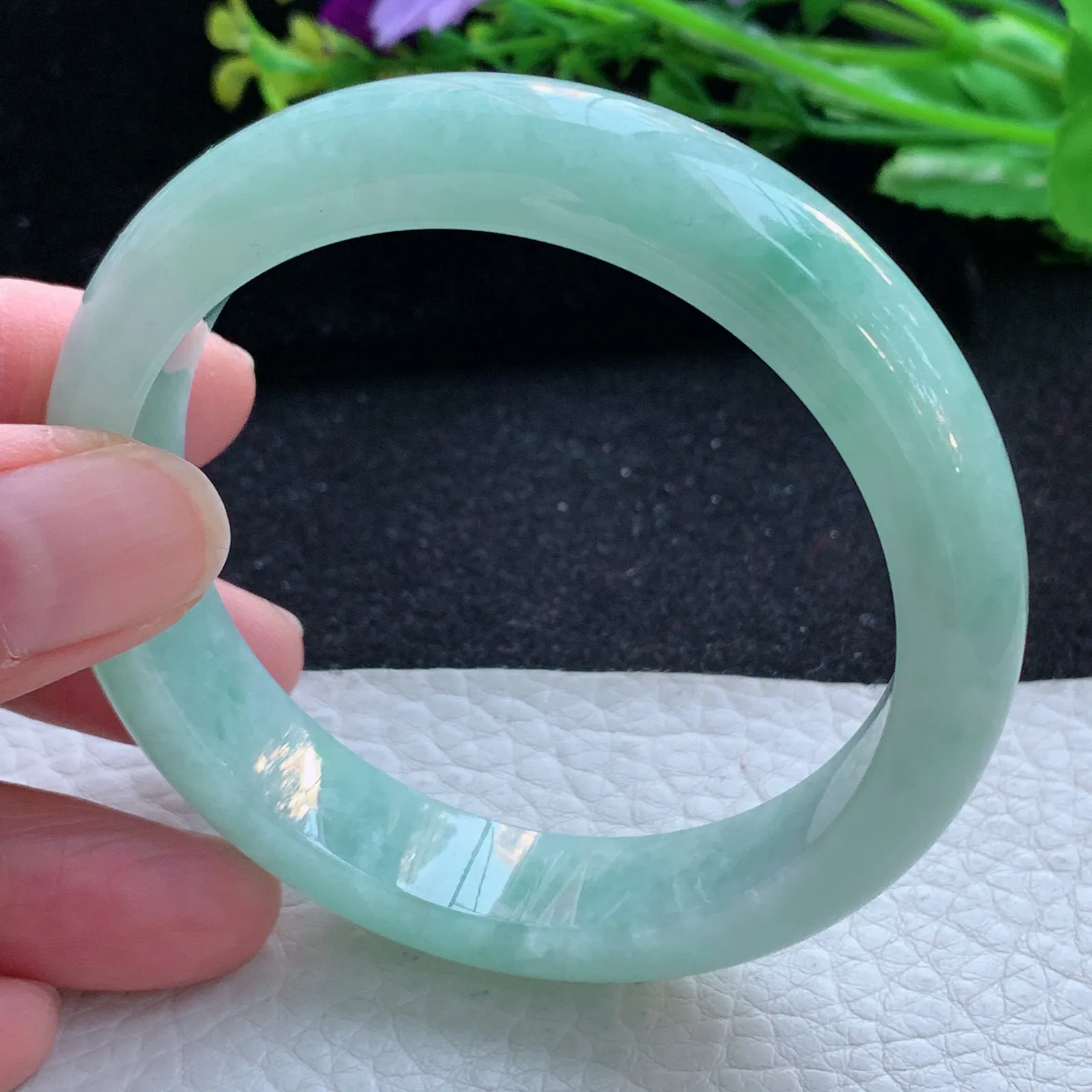 hy自然光56*12.2*8平安镯 缅甸翡翠a货玉手镯清新宽边玉手环