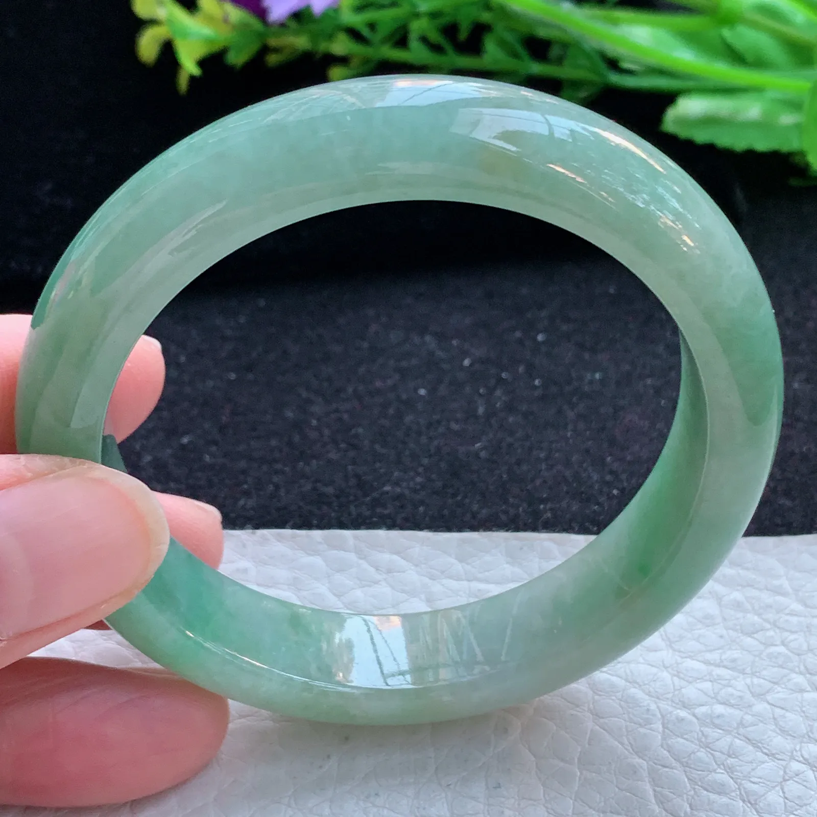 hy自然光55*12.8*7.8平安镯 缅甸翡翠a货玉手镯油绿宽边玉手环