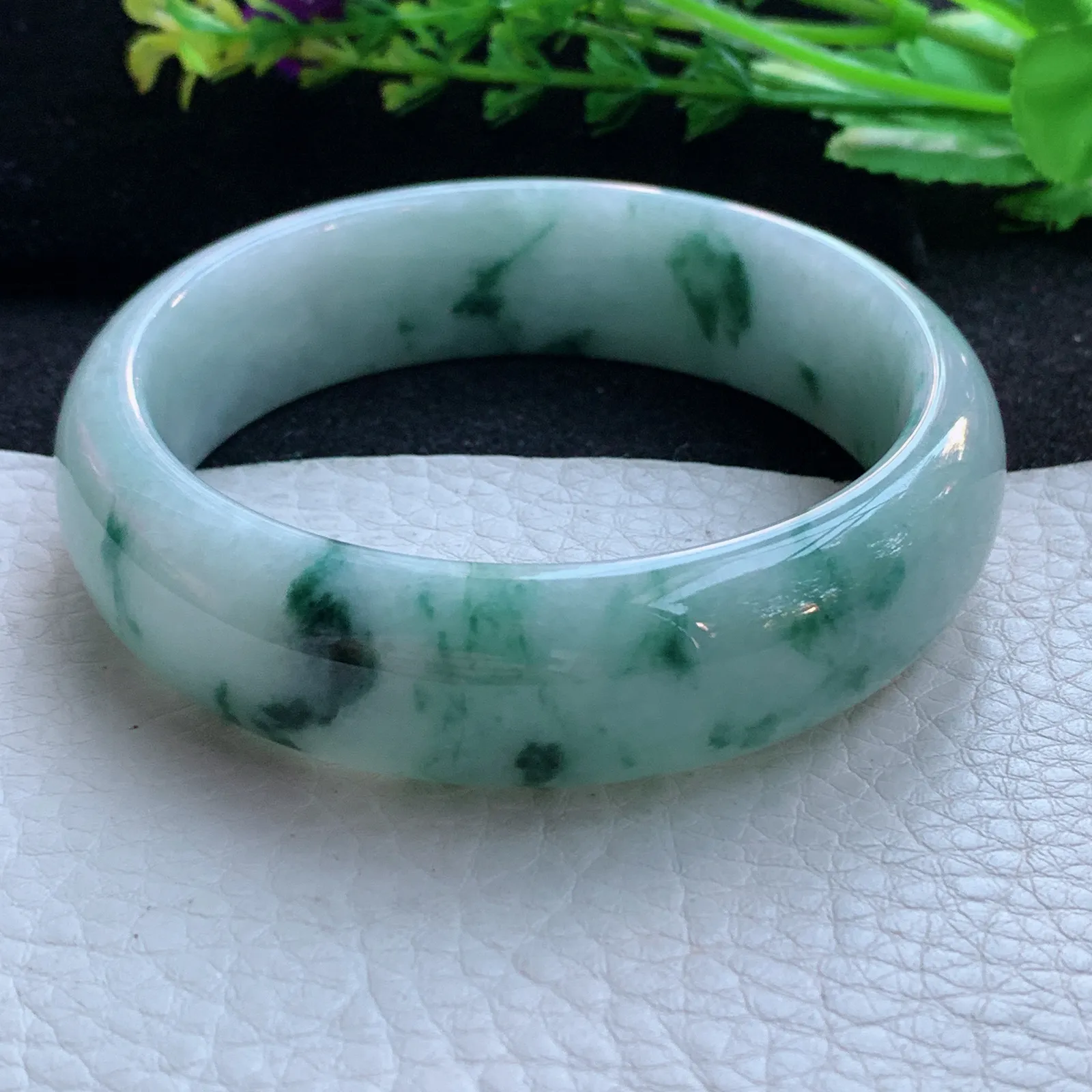 hh大圈口60*18*8.5轮胎镯 缅甸翡翠a货玉手镯飘花大气宽边玉手环