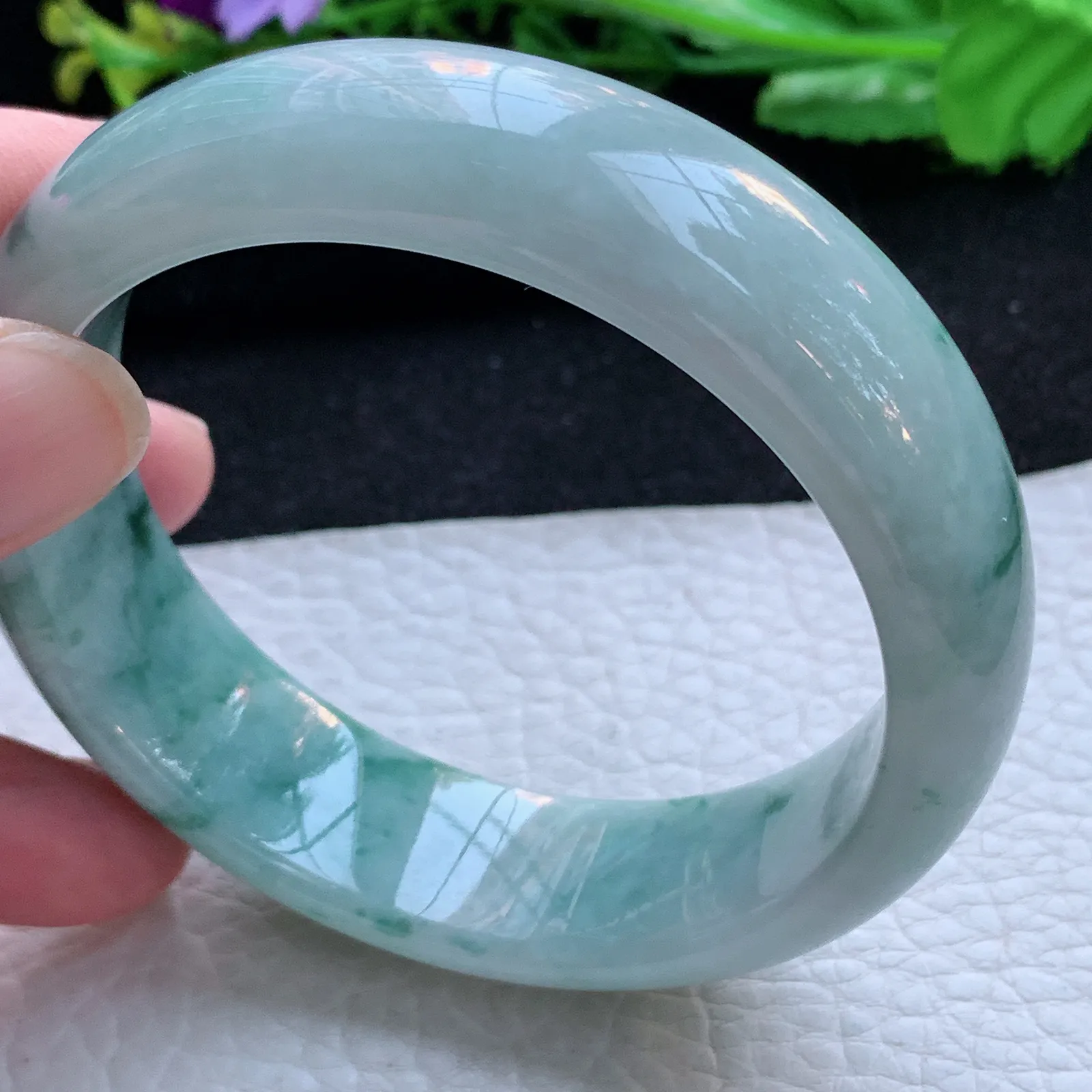 hh大圈口60*18*8.5轮胎镯 缅甸翡翠a货玉手镯飘花大气宽边玉手环