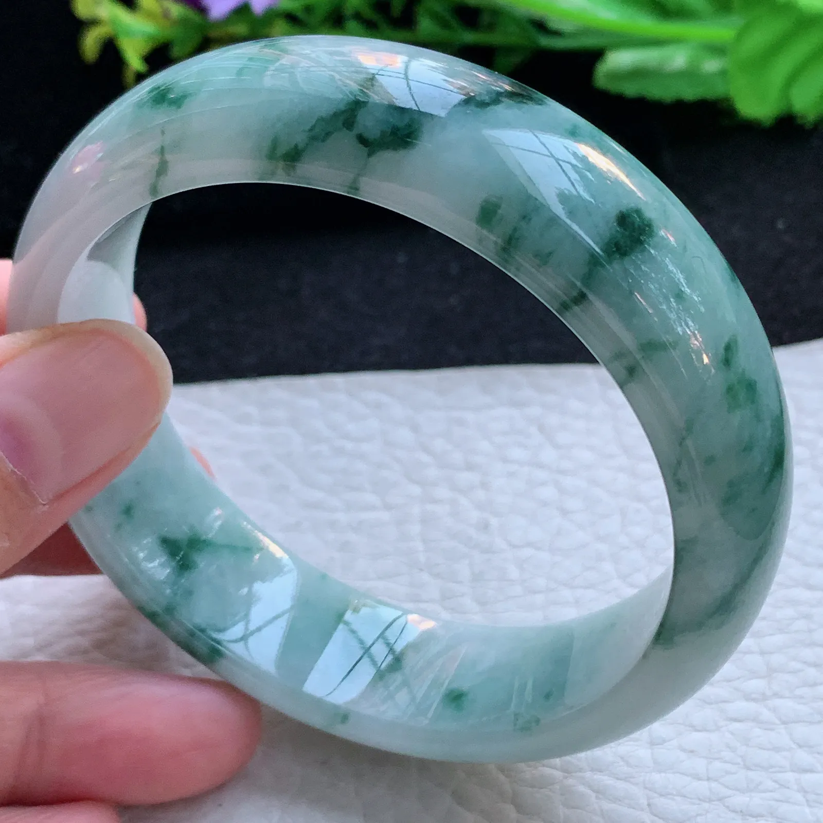 hh大圈口60*18*8.5轮胎镯 缅甸翡翠a货玉手镯飘花大气宽边玉手环