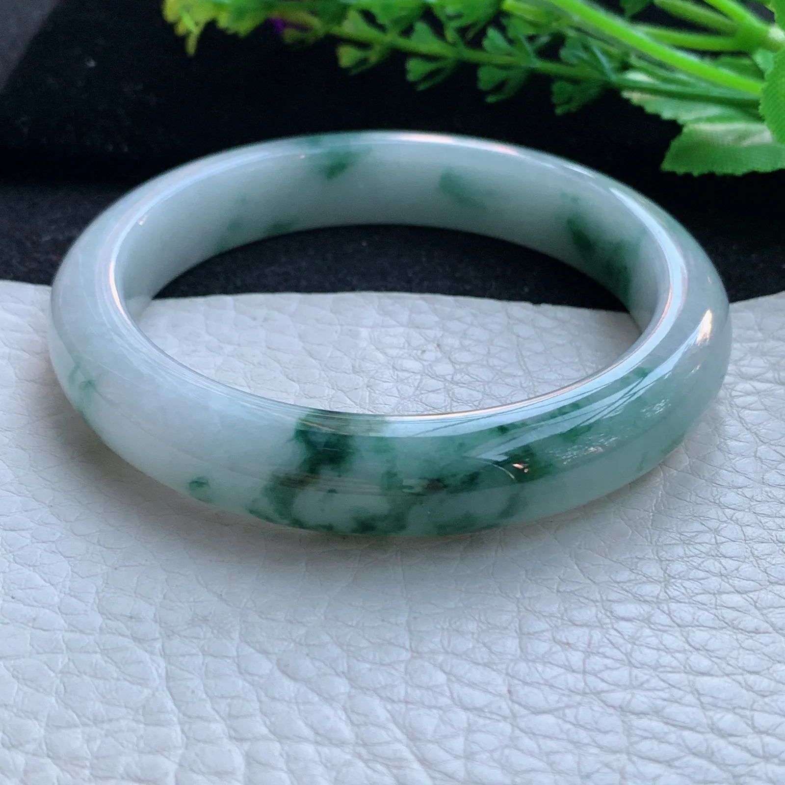 js大圈口58.5*11:8*8.3平安镯 缅甸翡翠a货玉手镯冰飘花宽边玉手环