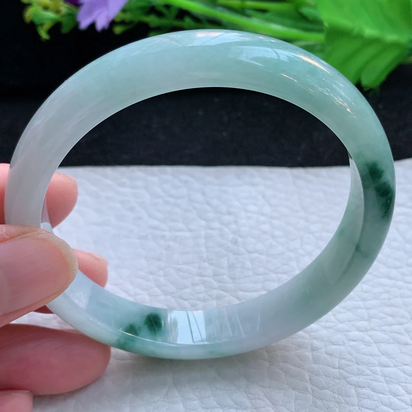 js大圈口60*12*7平安镯 缅甸翡翠a货玉手镯飘花宽边玉手环