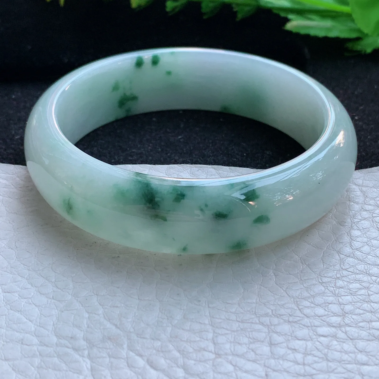 fy自然光59*16.7*8.2轮胎镯 缅甸翡翠a货玉手镯飘花厚装大气宽边玉手环