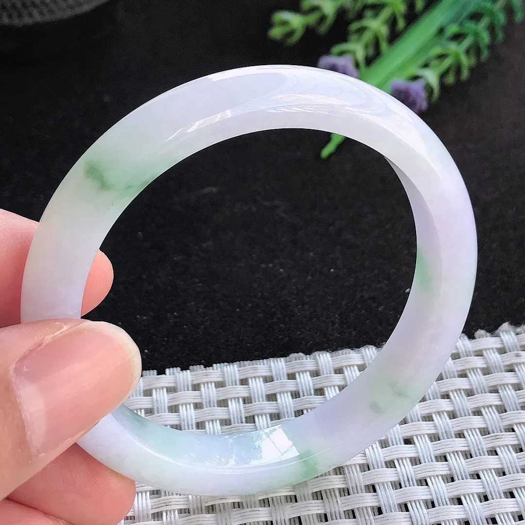 天然A货翡翠52.5/9.9/7.2老坑冰润飘花手镯宽边玉手镯