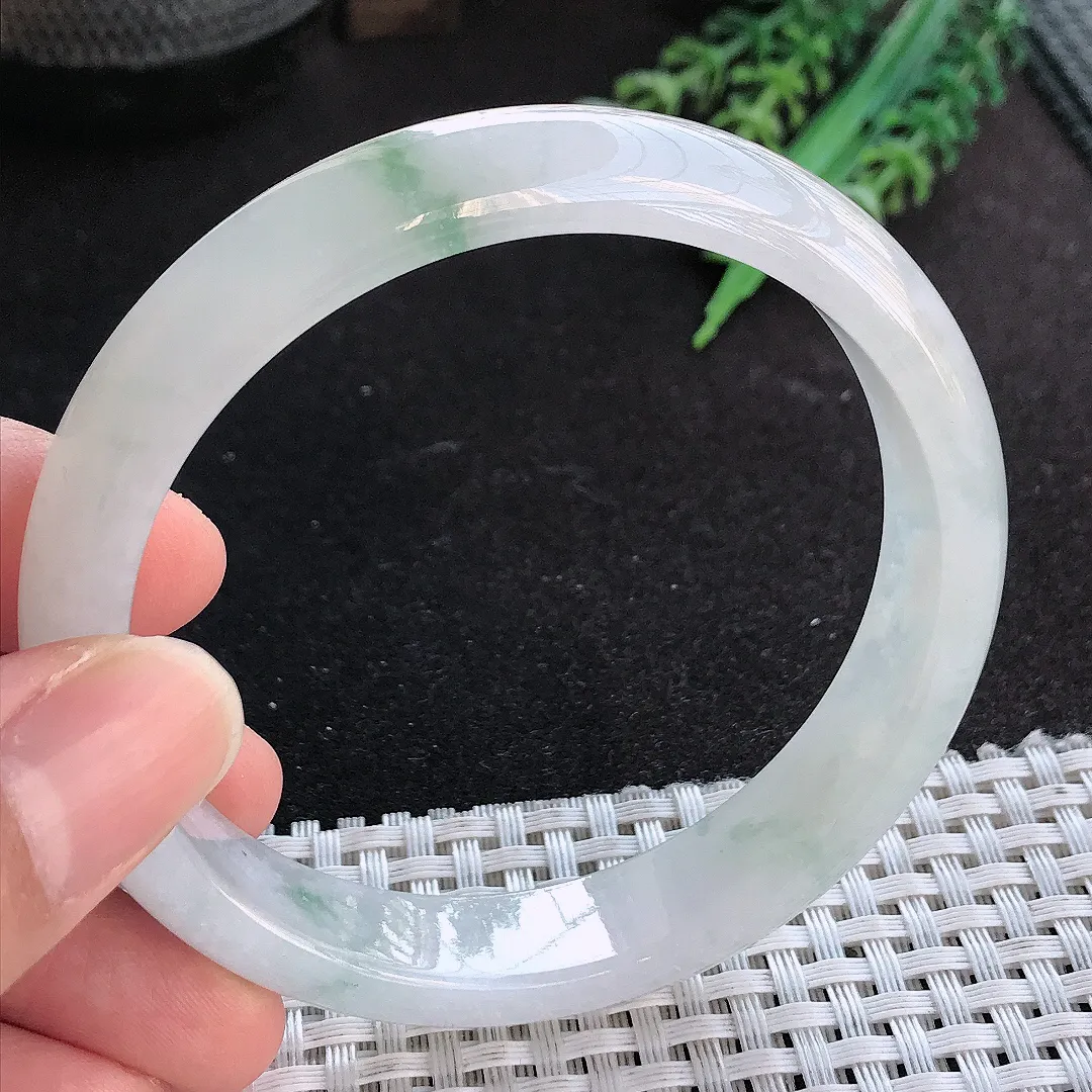 天然A货翡翠60/12.8/7.5老坑冰胶果冻飘花手镯宽边玉手镯