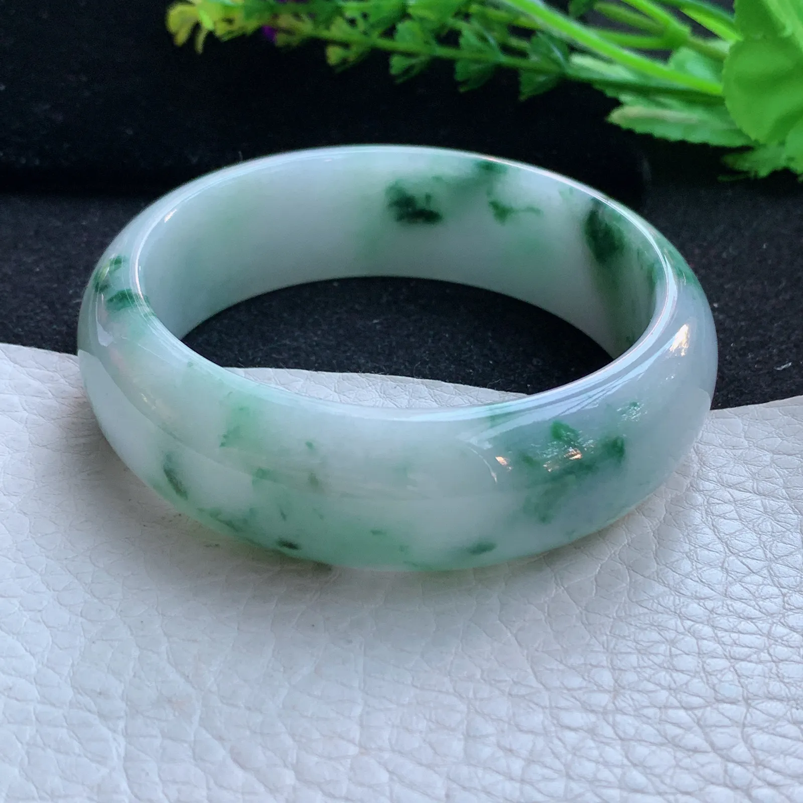 fy大圈口59.5*19.4*8.2稀有轮胎镯 缅甸翡翠a货玉手镯飘花宽边玉手环