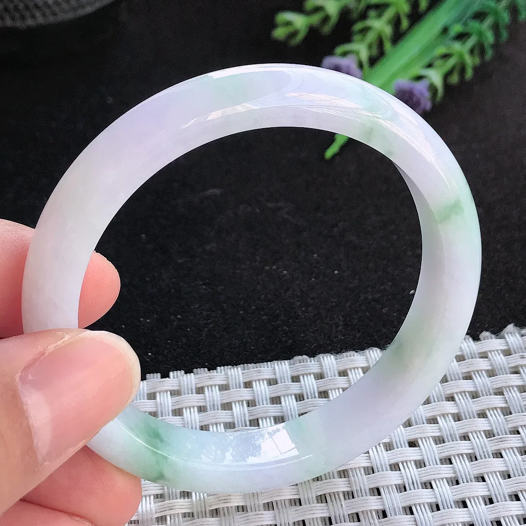 天然A货翡翠52.5/9.9/7.2老坑冰润飘花手镯宽边玉手镯