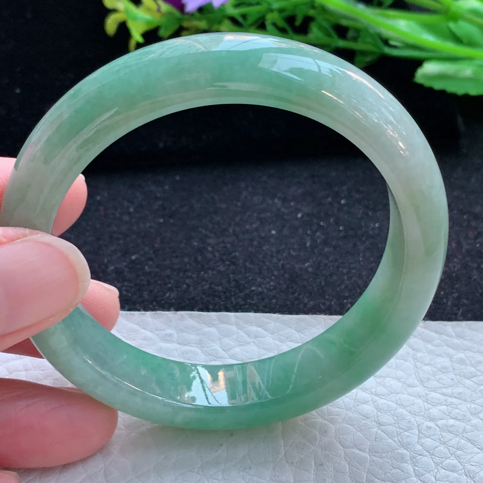 hy自然光55*12.8*7.8平安镯 缅甸翡翠a货玉手镯油绿宽边玉手环