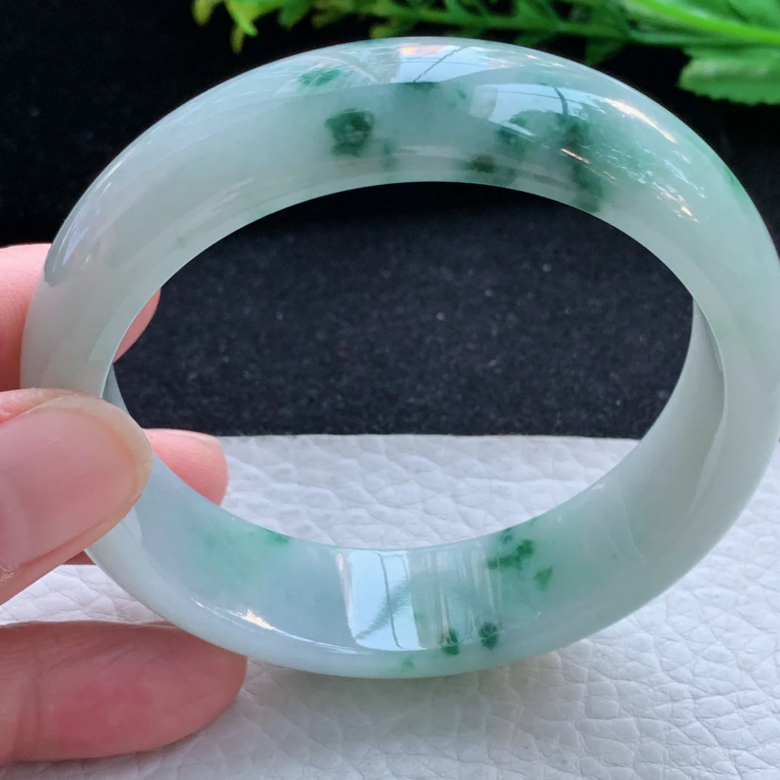 fy自然光59*16.7*8.2轮胎镯 缅甸翡翠a货玉手镯飘花厚装大气宽边玉手环