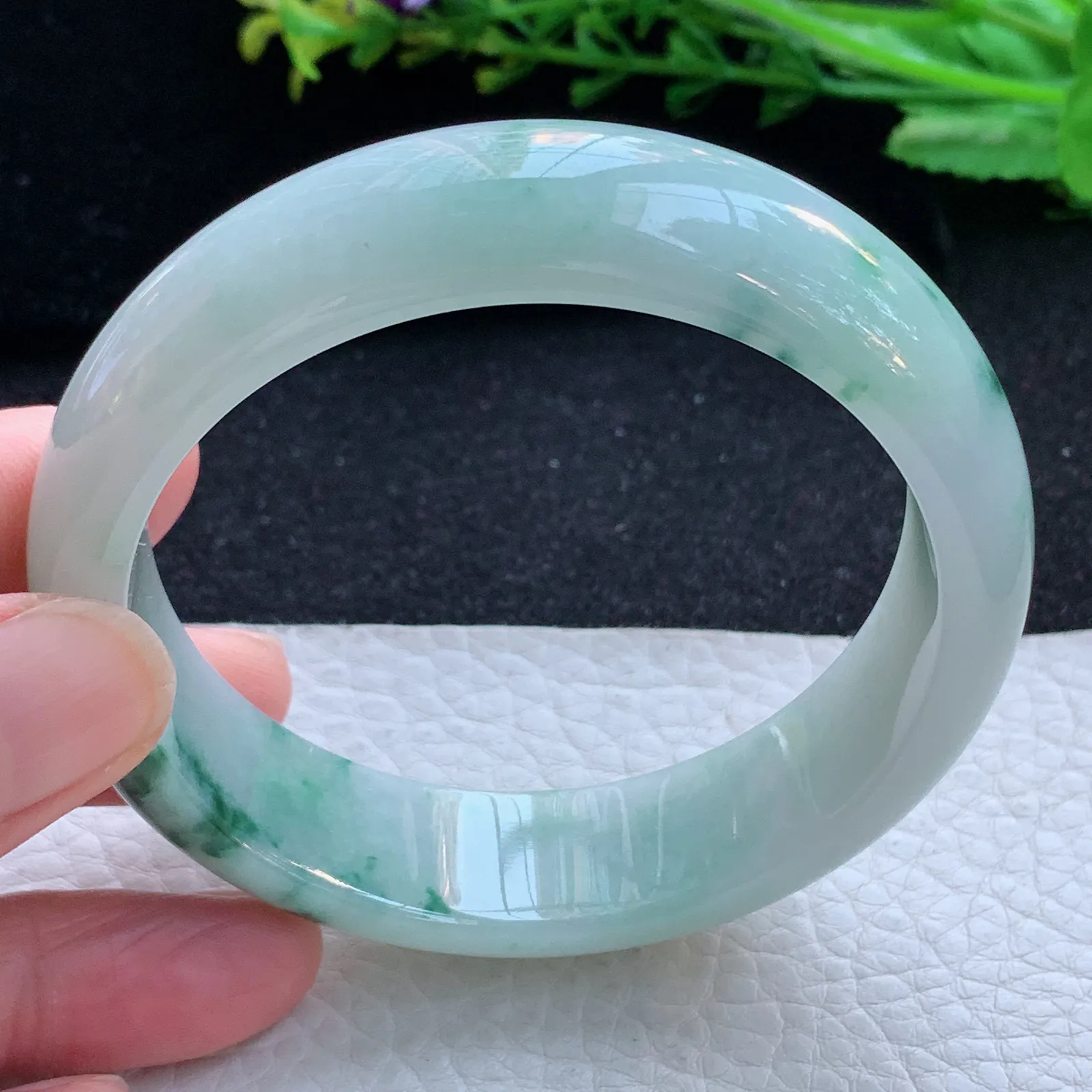 fy自然光59*16.7*8.2轮胎镯 缅甸翡翠a货玉手镯飘花厚装大气宽边玉手环
