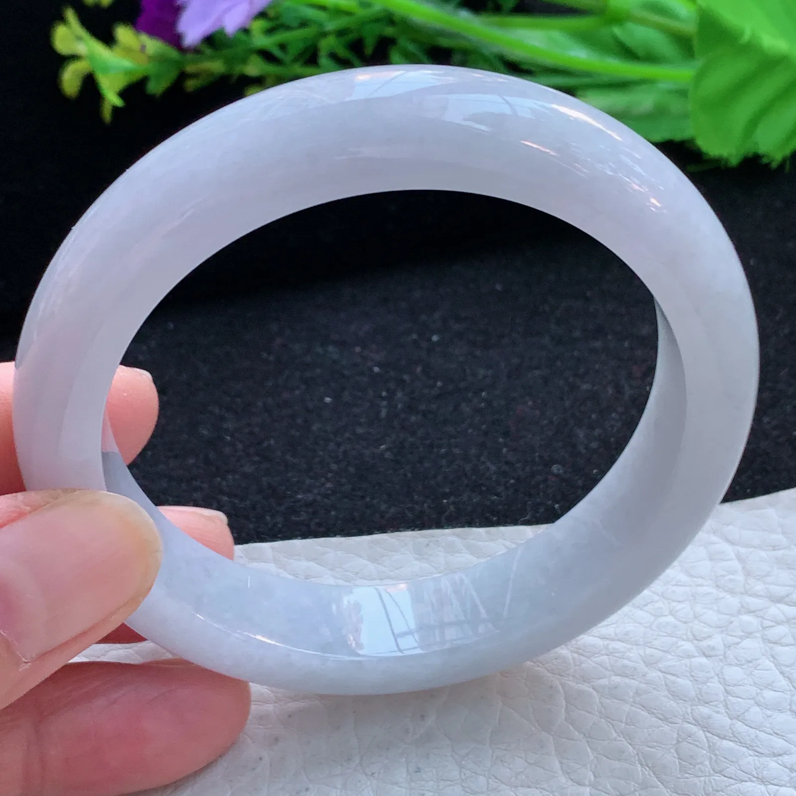 hy自然光58*12.5*8.6平安镯 缅甸翡翠a货玉手镯淡紫底宽边玉手环