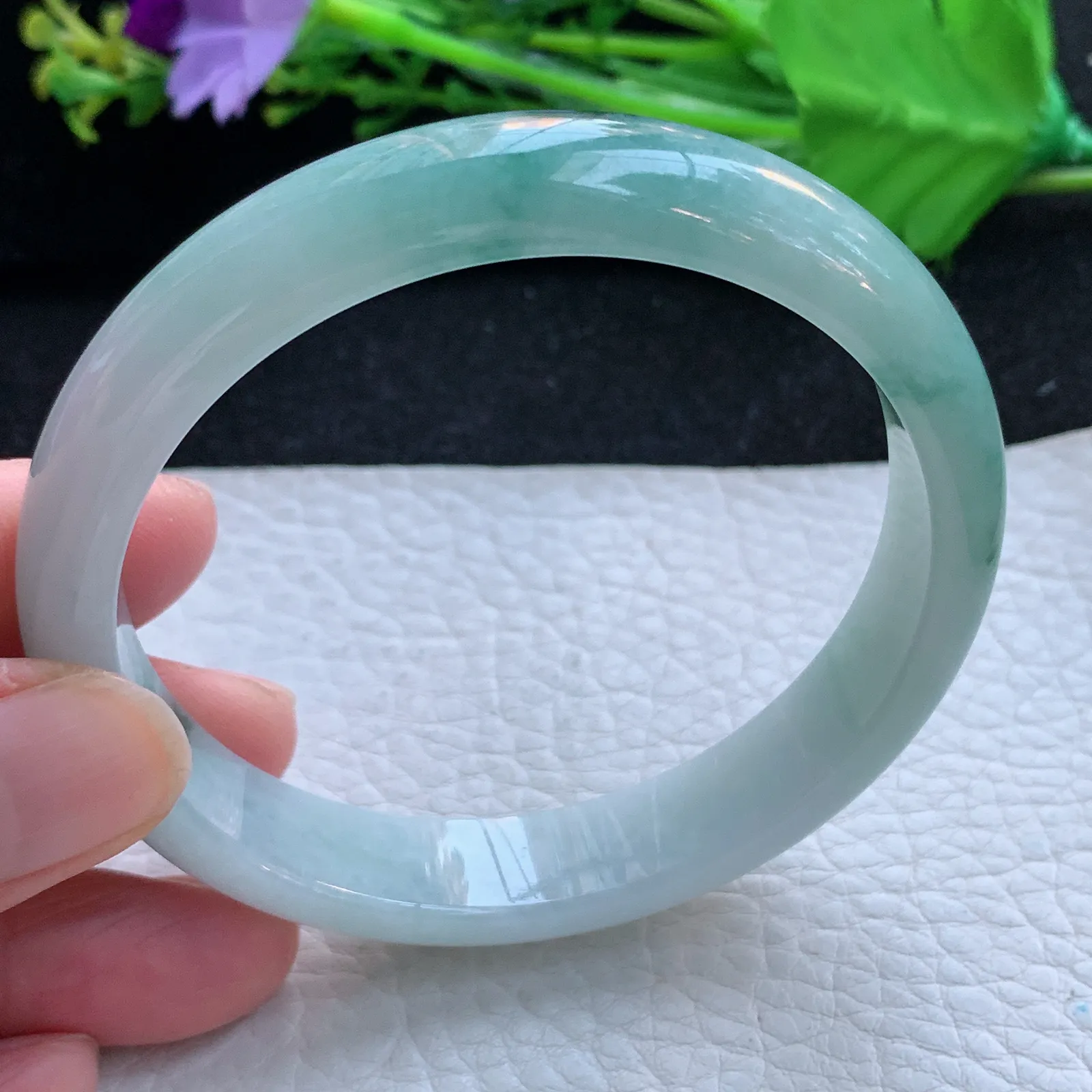 js大圈口60*12*7平安镯 缅甸翡翠a货玉手镯飘花宽边玉手环