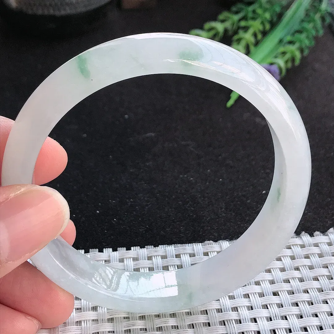 天然A货翡翠60/12.8/7.5老坑冰胶果冻飘花手镯宽边玉手镯