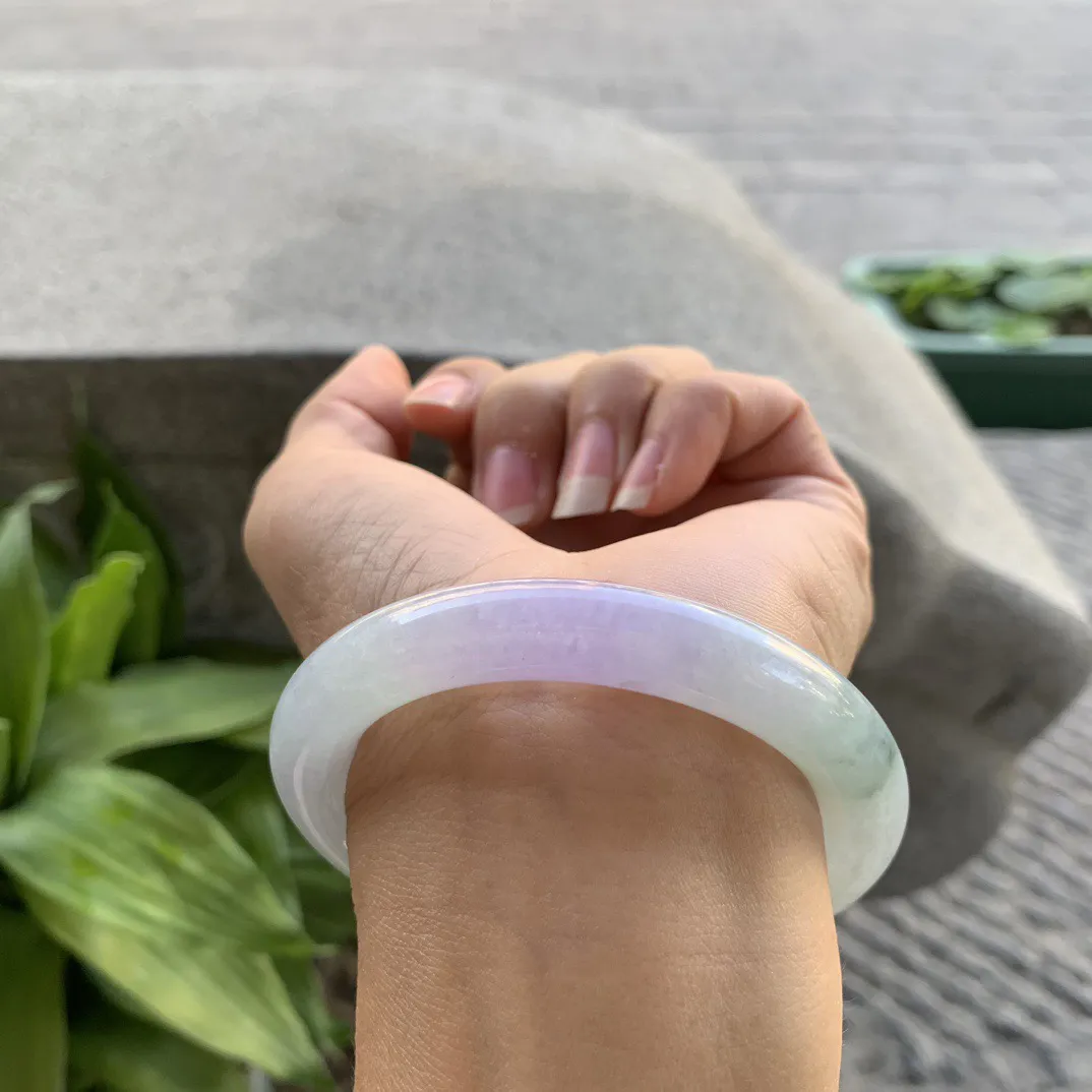 小圈口53-10 【冰紫飘花圆条手镯】圆条53 54可戴