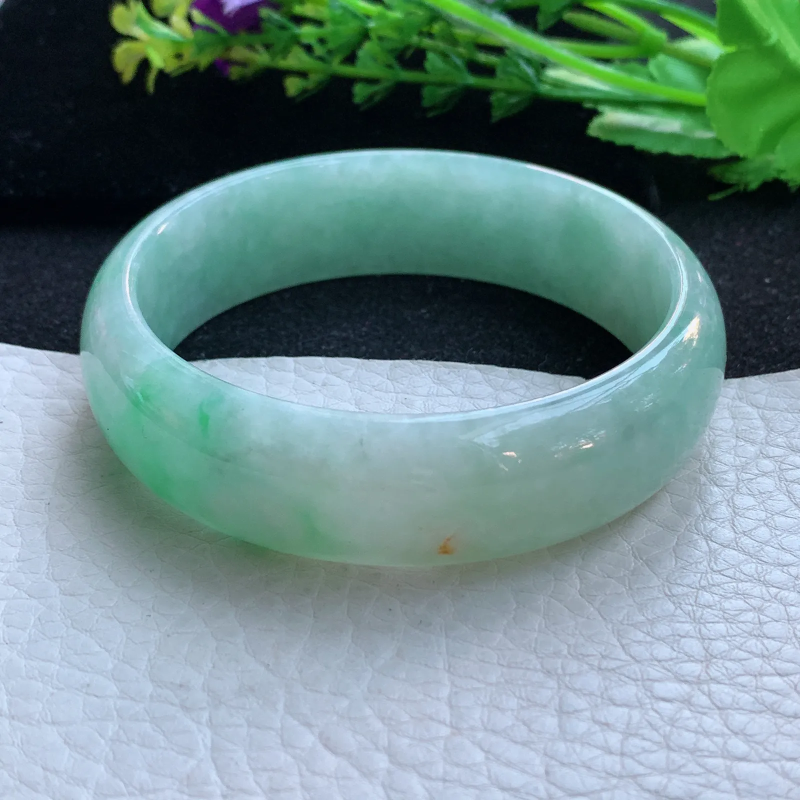 hh大圈口59.5**17.6*7.2轮胎镯 缅甸翡翠a货玉手镯飘绿大气宽边玉手环