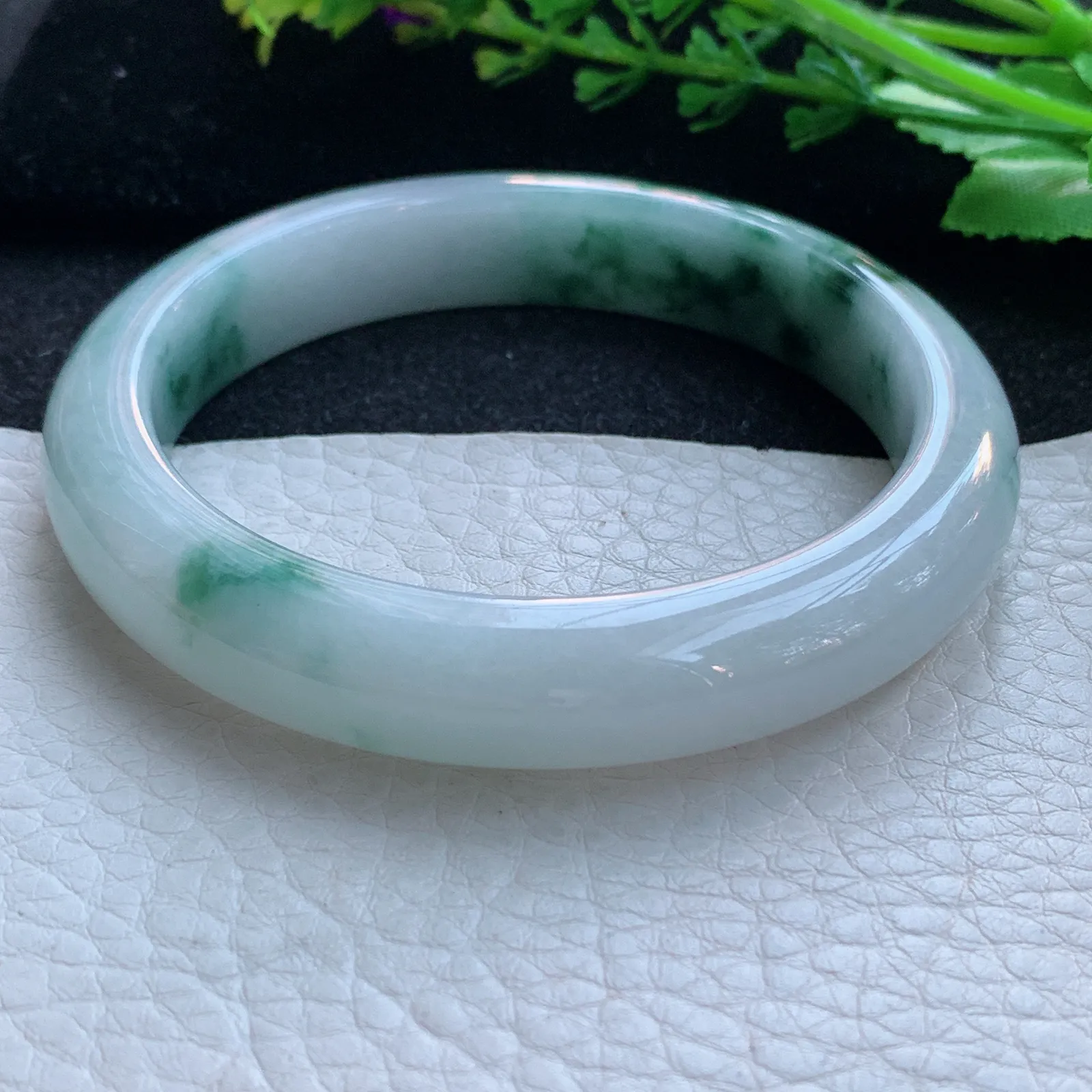 js大圈口58.5*11:8*8.3平安镯 缅甸翡翠a货玉手镯冰飘花宽边玉手环