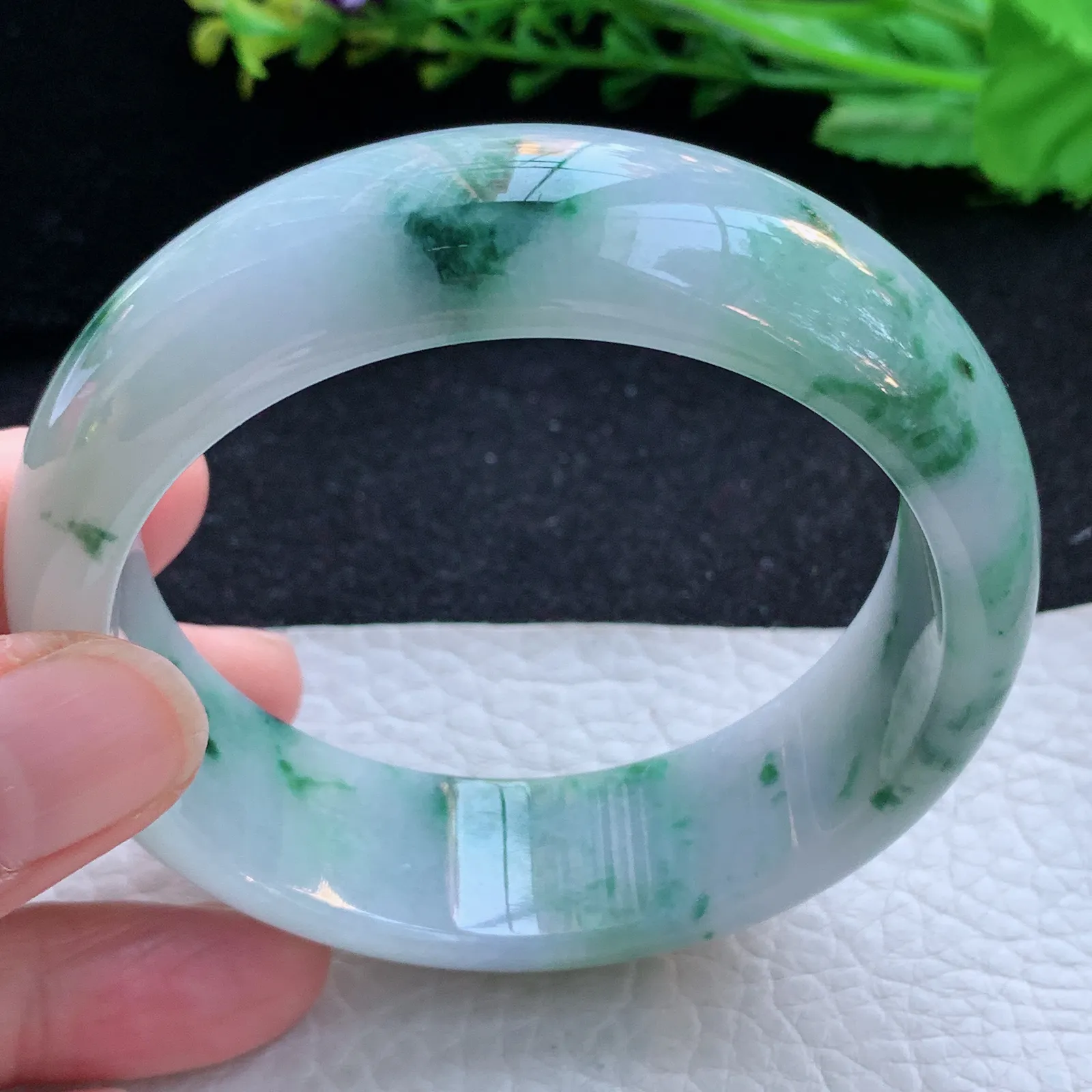 fy大圈口59.5*19.4*8.2稀有轮胎镯 缅甸翡翠a货玉手镯飘花宽边玉手环