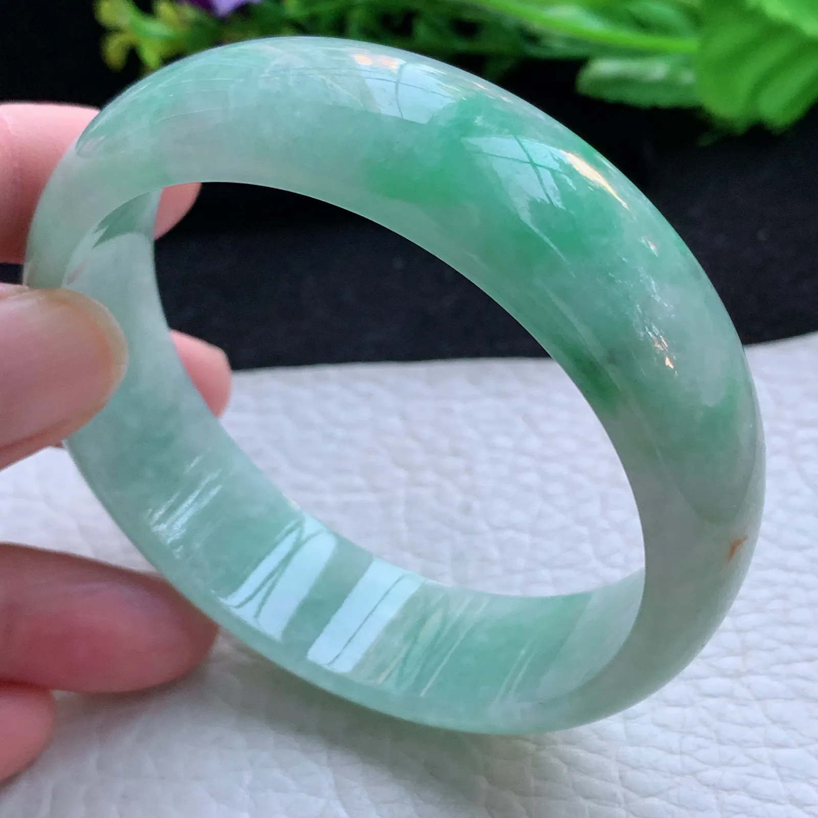 hh大圈口59.5**17.6*7.2轮胎镯 缅甸翡翠a货玉手镯飘绿大气宽边玉手环