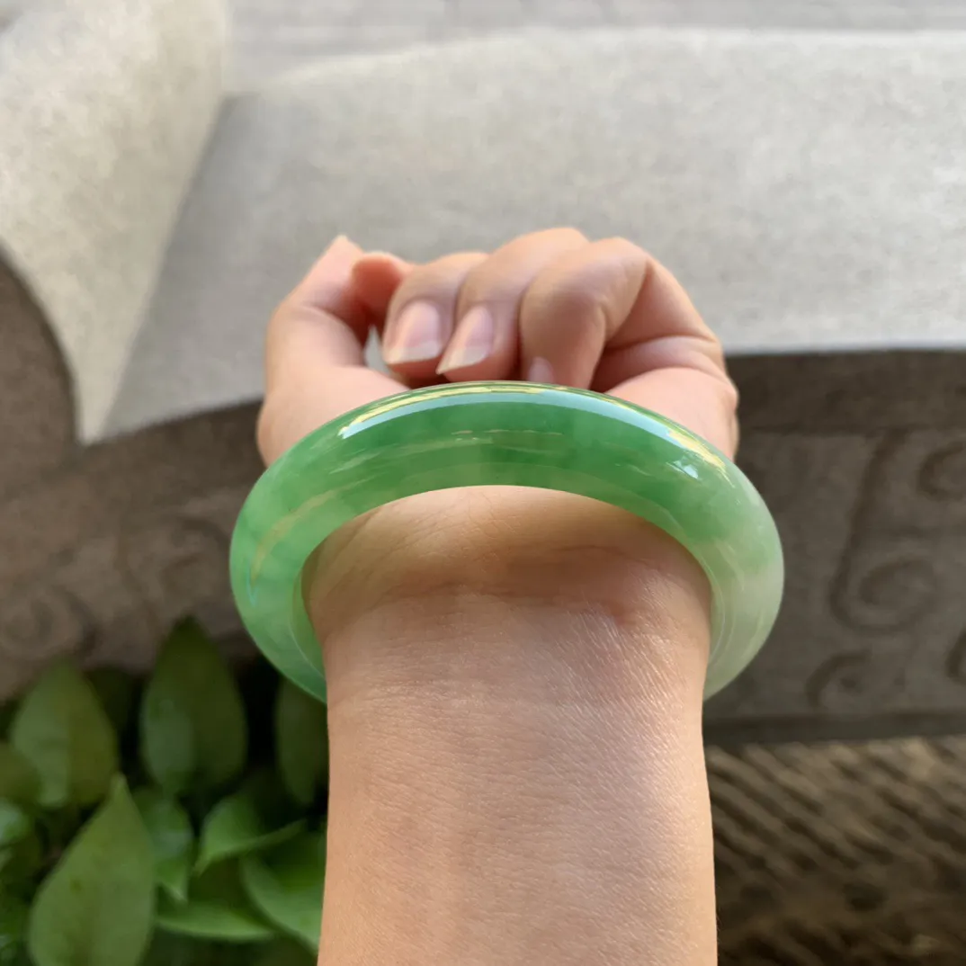 圈口 56.4-12.5-9.5【芙蓉绿正圈手镯】正圈56 57可戴