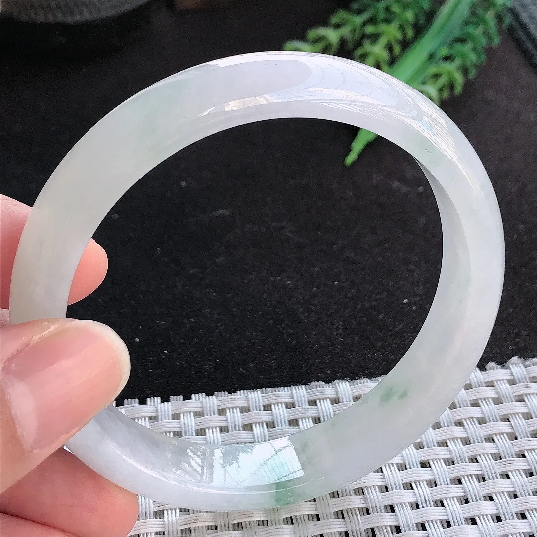 天然A货翡翠60/12.8/7.5老坑冰胶果冻飘花手镯宽边玉手镯