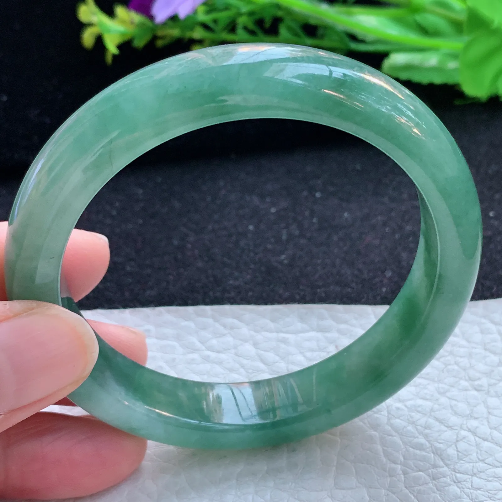 js自然光57.8*12.2*8.2平安镯 缅甸翡翠a货玉手镯冰油宽边玉手环