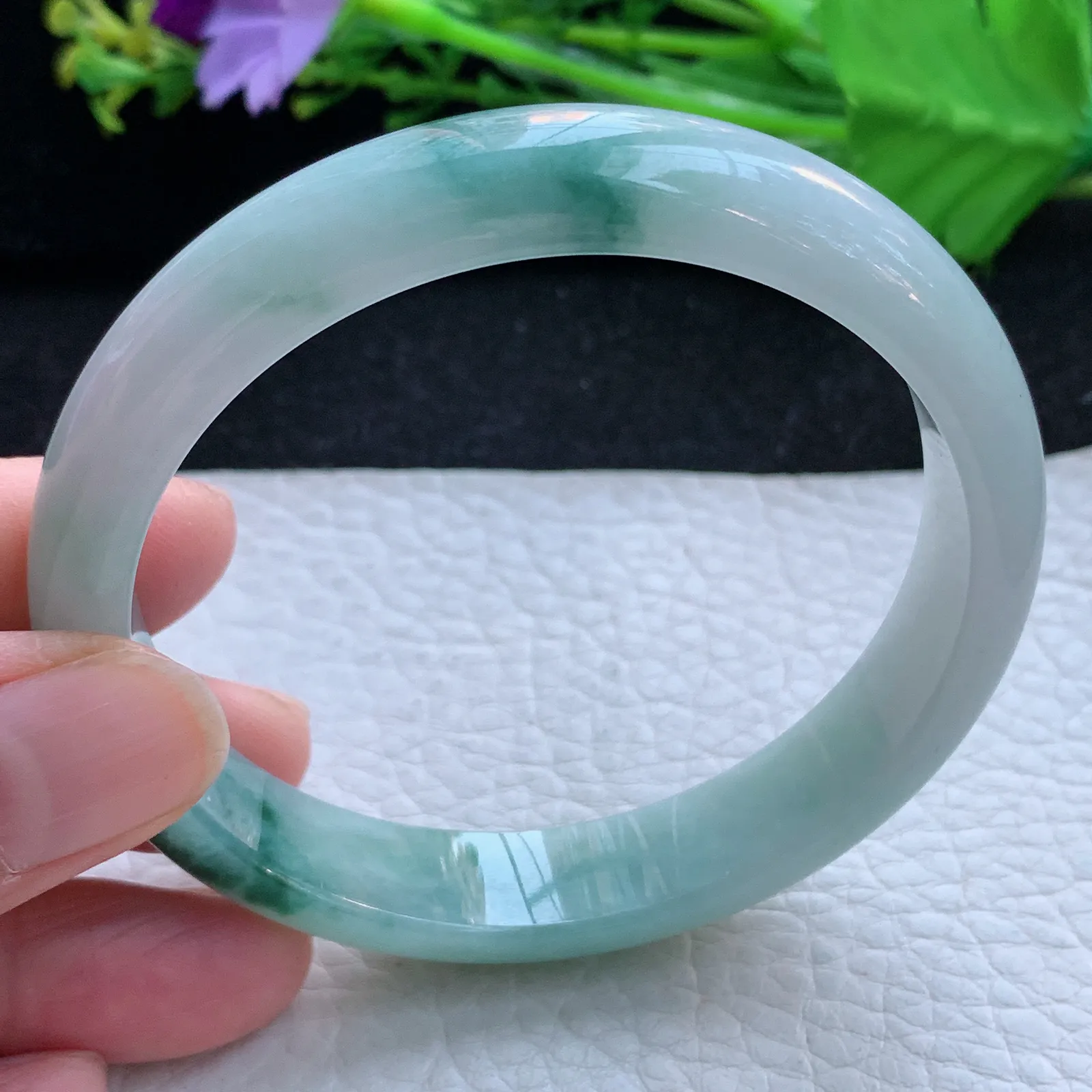 js大圈口60*12*7平安镯 缅甸翡翠a货玉手镯飘花宽边玉手环