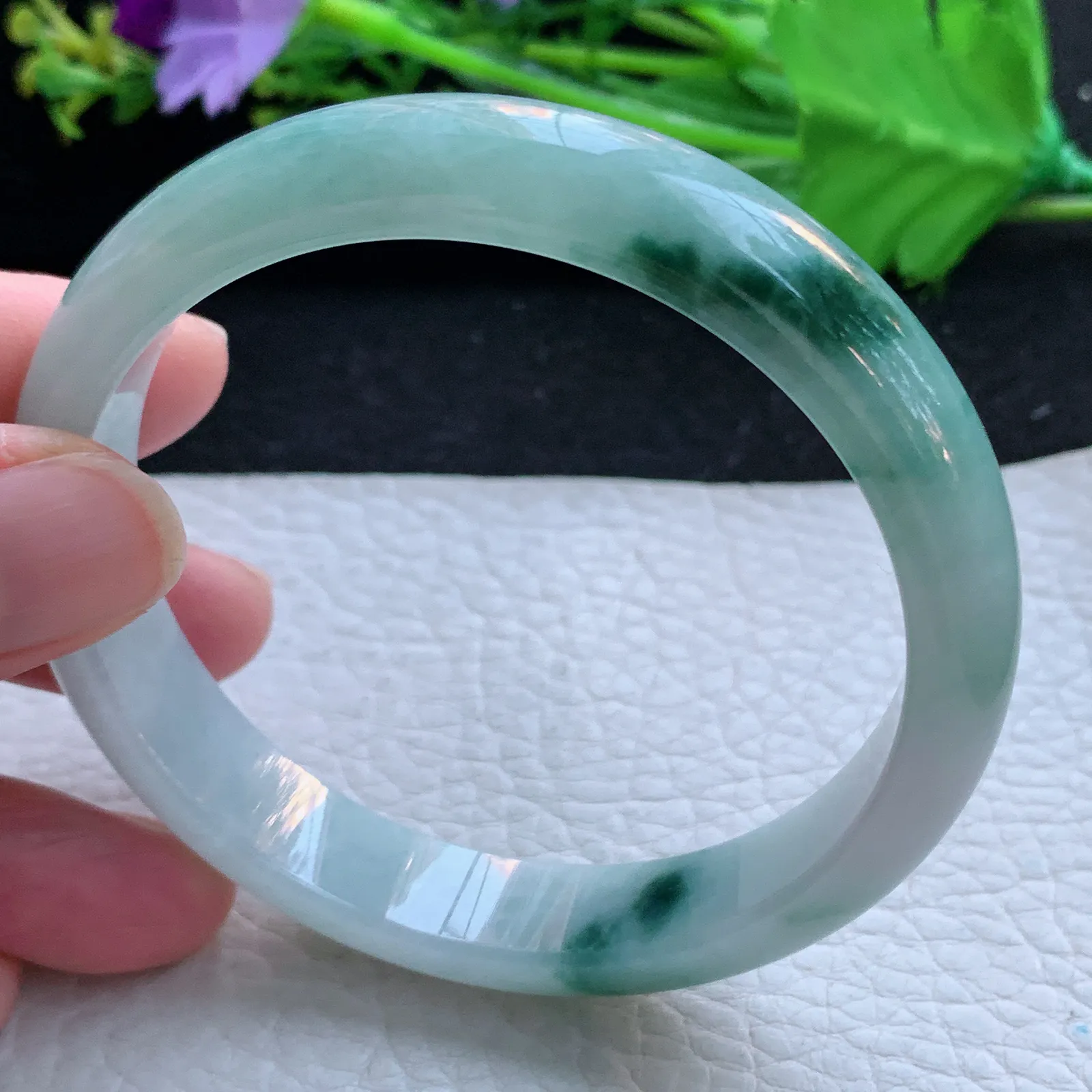 js大圈口60*12*7平安镯 缅甸翡翠a货玉手镯飘花宽边玉手环