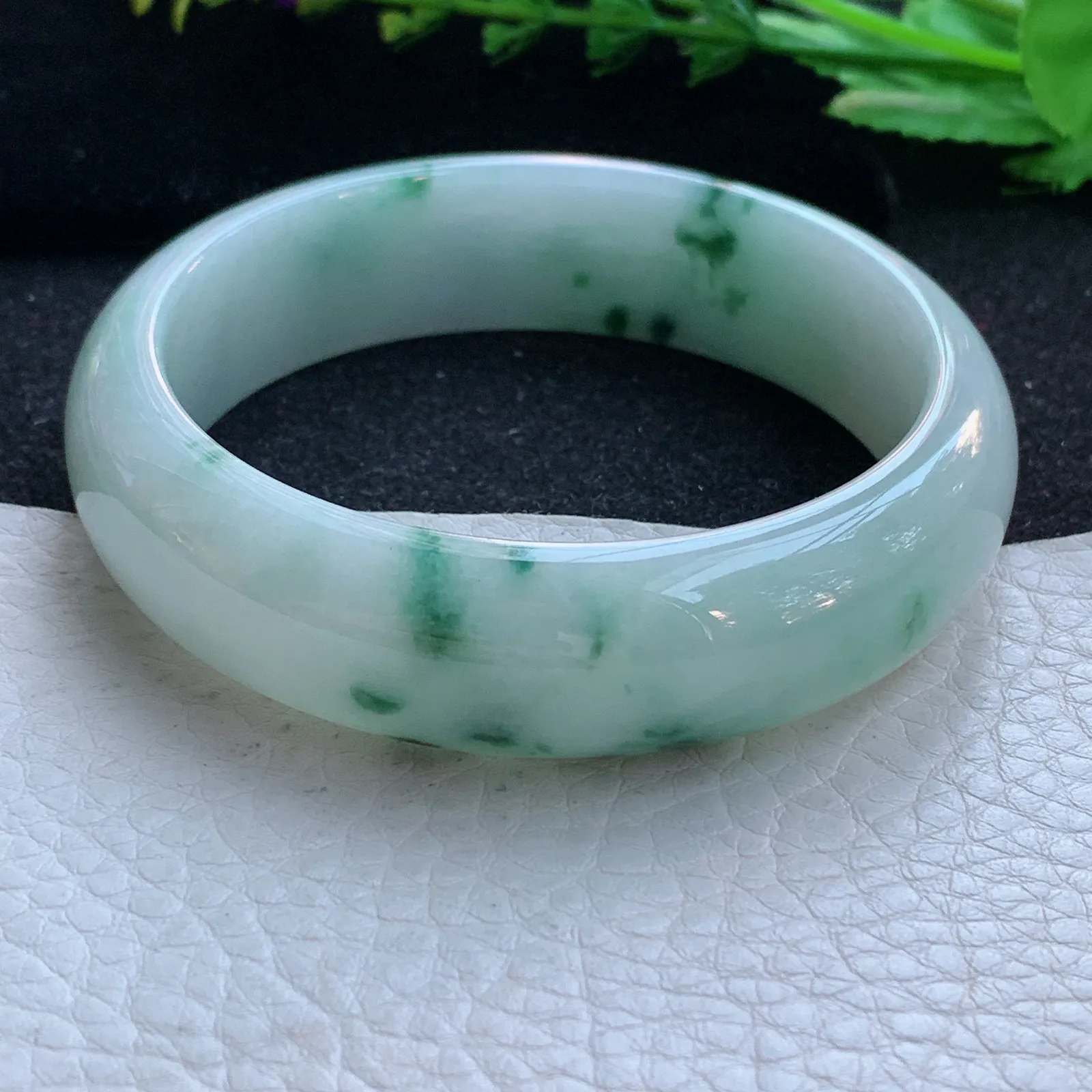 fy自然光59*16.7*8.2轮胎镯 缅甸翡翠a货玉手镯飘花厚装大气宽边玉手环