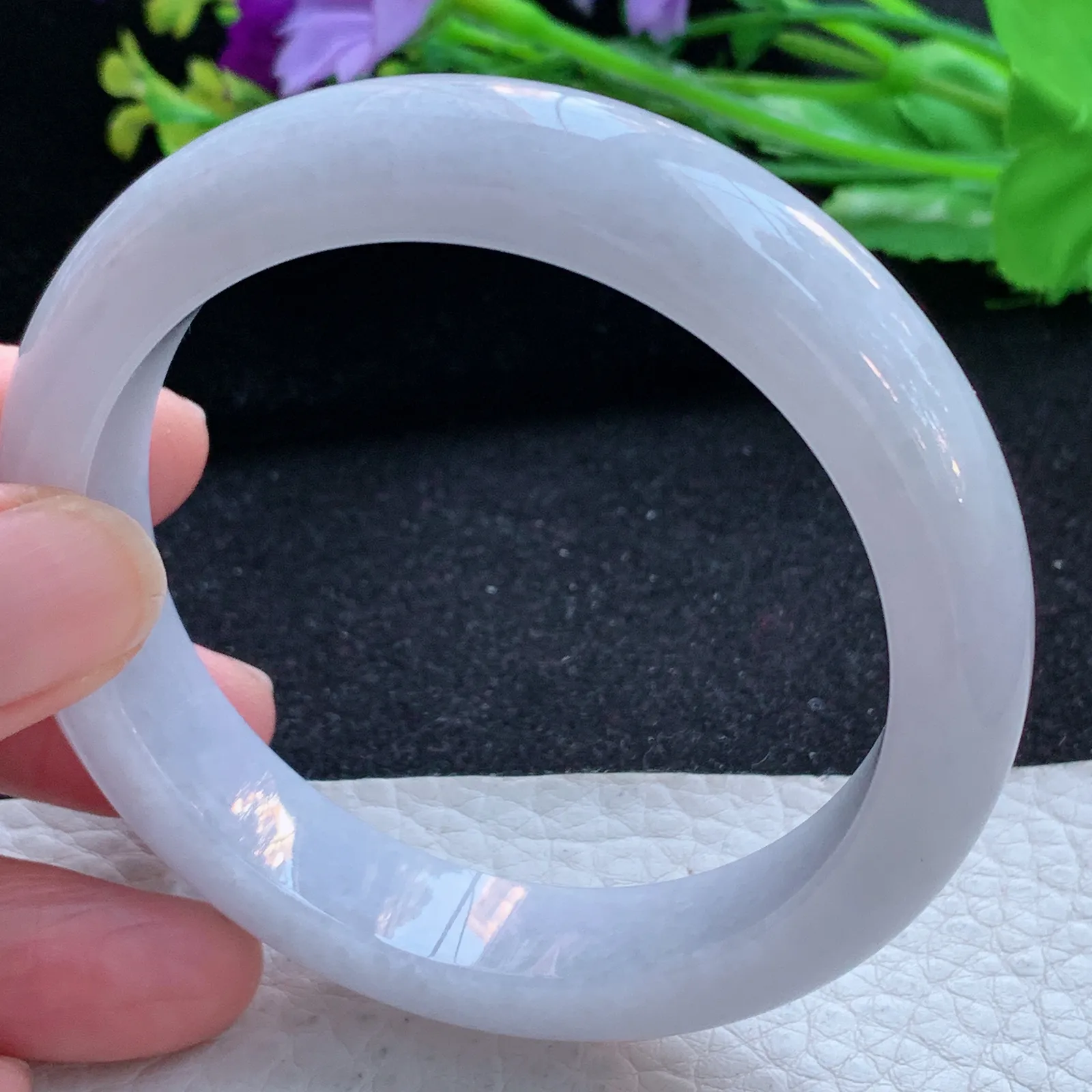 hy自然光58*12.5*8.6平安镯 缅甸翡翠a货玉手镯淡紫底宽边玉手环