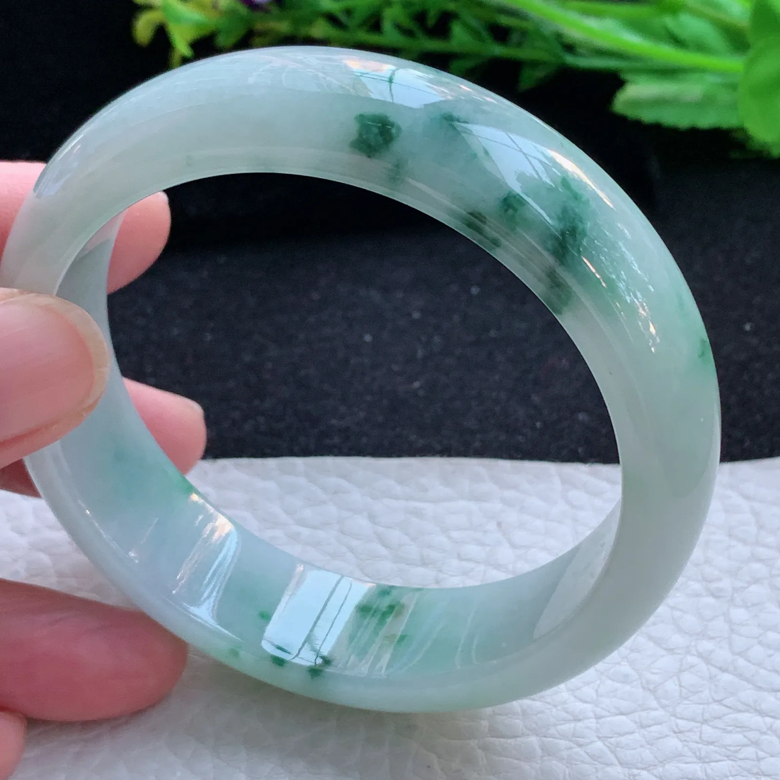 fy自然光59*16.7*8.2轮胎镯 缅甸翡翠a货玉手镯飘花厚装大气宽边玉手环