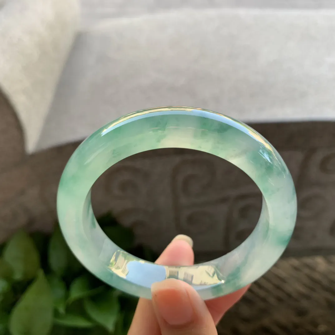 圈口 54.9-12.7-9.1【高冰飘绿正圈手镯】正圈54 55可戴