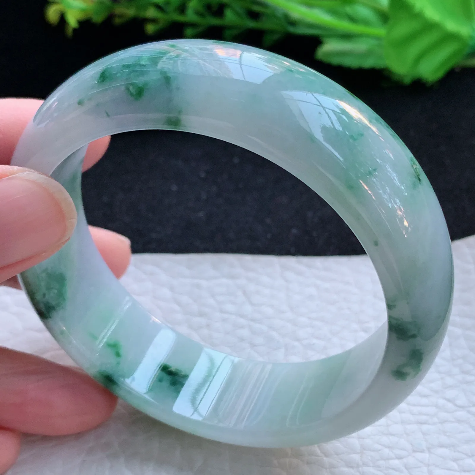 fy大圈口59.5*19.4*8.2稀有轮胎镯 缅甸翡翠a货玉手镯飘花宽边玉手环