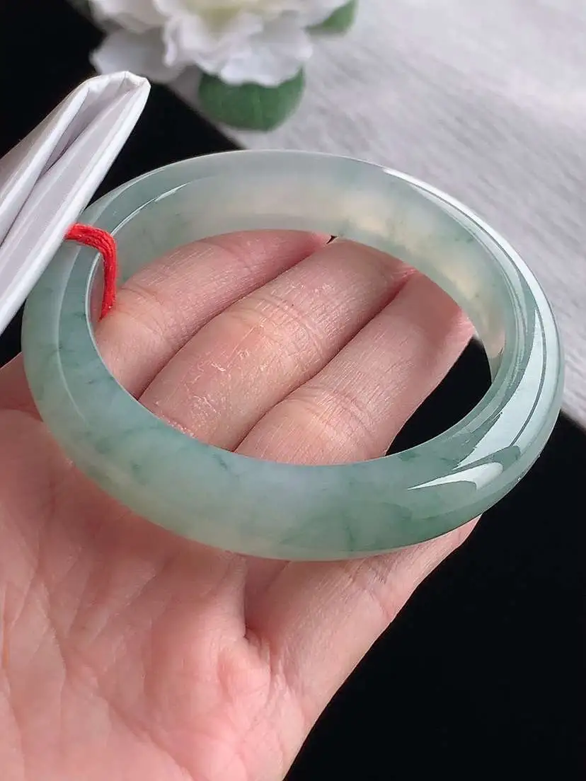 a货翡翠老坑冰种飘花正装正圈手镯56-57圈口  尺寸56×12×9mm 1130