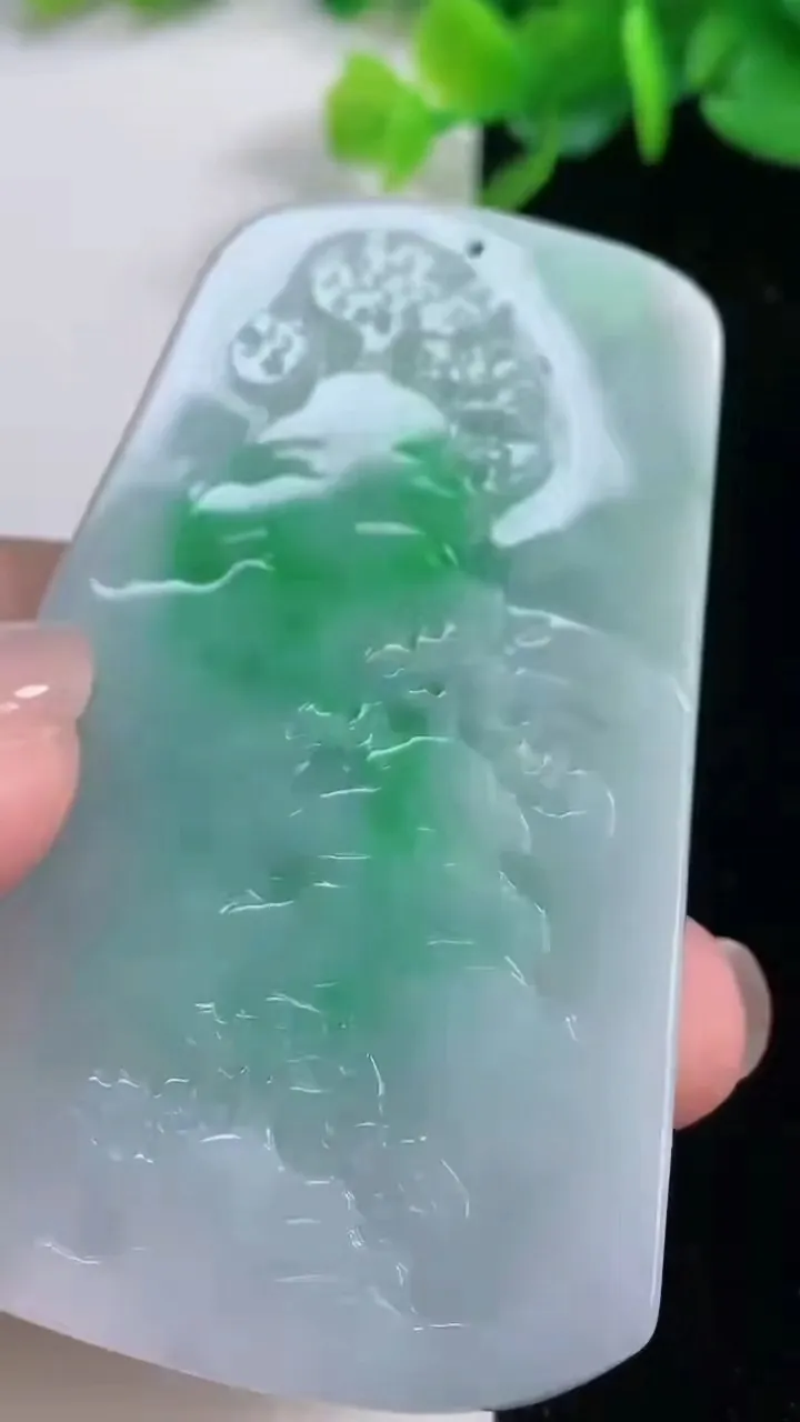 天然A货翡翠山水牌吊坠，尺寸64.8-42.3-8，重量:46.22g
12月1日