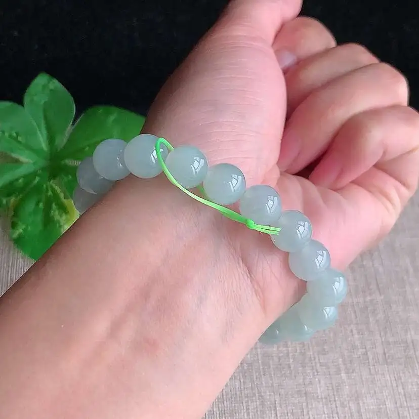 a货翡翠老坑冰种晴底圆珠佛珠手串19颗 尺寸9.4mm 重量29.18g 1130