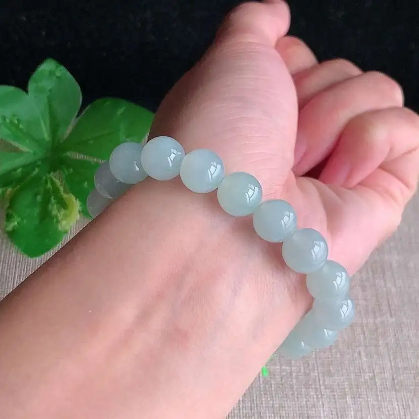 a货翡翠老坑冰种晴底圆珠佛珠手串19颗 尺寸9.4mm 重量29.18g 1130