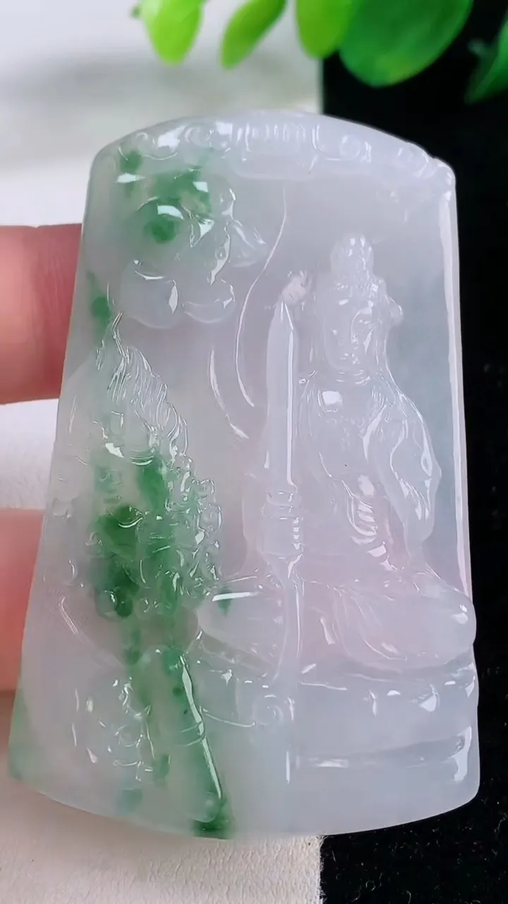天然A货翡翠冰种飘花文殊菩萨吊坠，尺寸63-38-54，重量:29.25g
12月2日