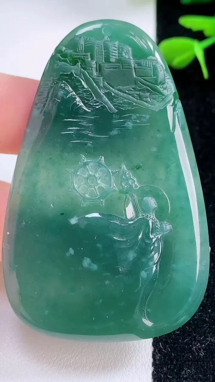 天然A货翡翠蓝水地藏王菩萨吊坠，尺寸61.8-40-6.8，重:34.81g
12月2日