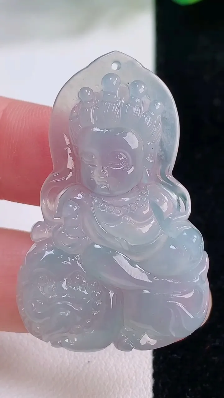 天然A货翡翠紫罗兰文殊菩萨吊坠，尺寸43.2-28-5，重量:9.60g
12月2日