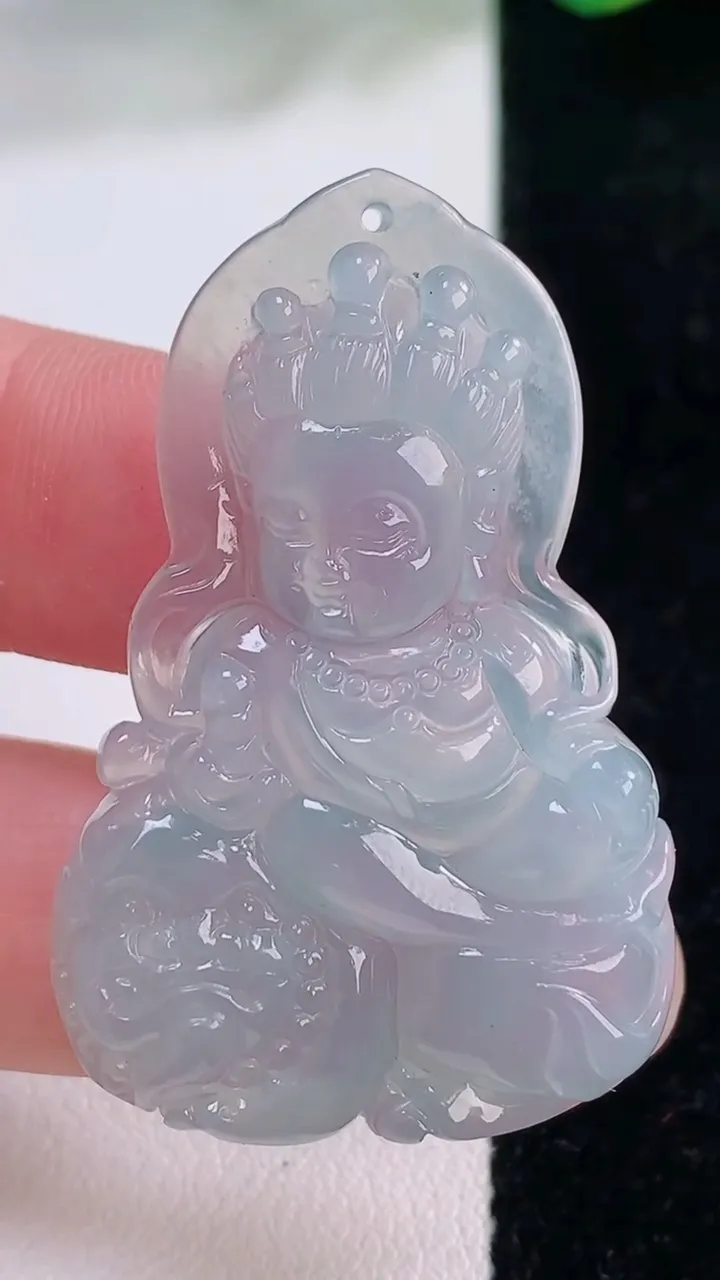 天然A货翡翠紫罗兰文殊菩萨吊坠，尺寸43.2-28-5，重量:9.60g
12月2日