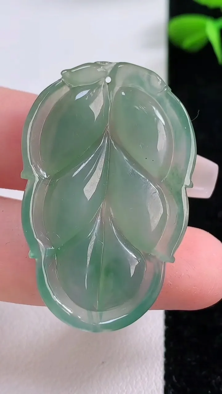 天然A货翡翠金枝玉叶 叶子吊坠，尺寸39.7-25.6-4.6，重:7.96g
12月2日